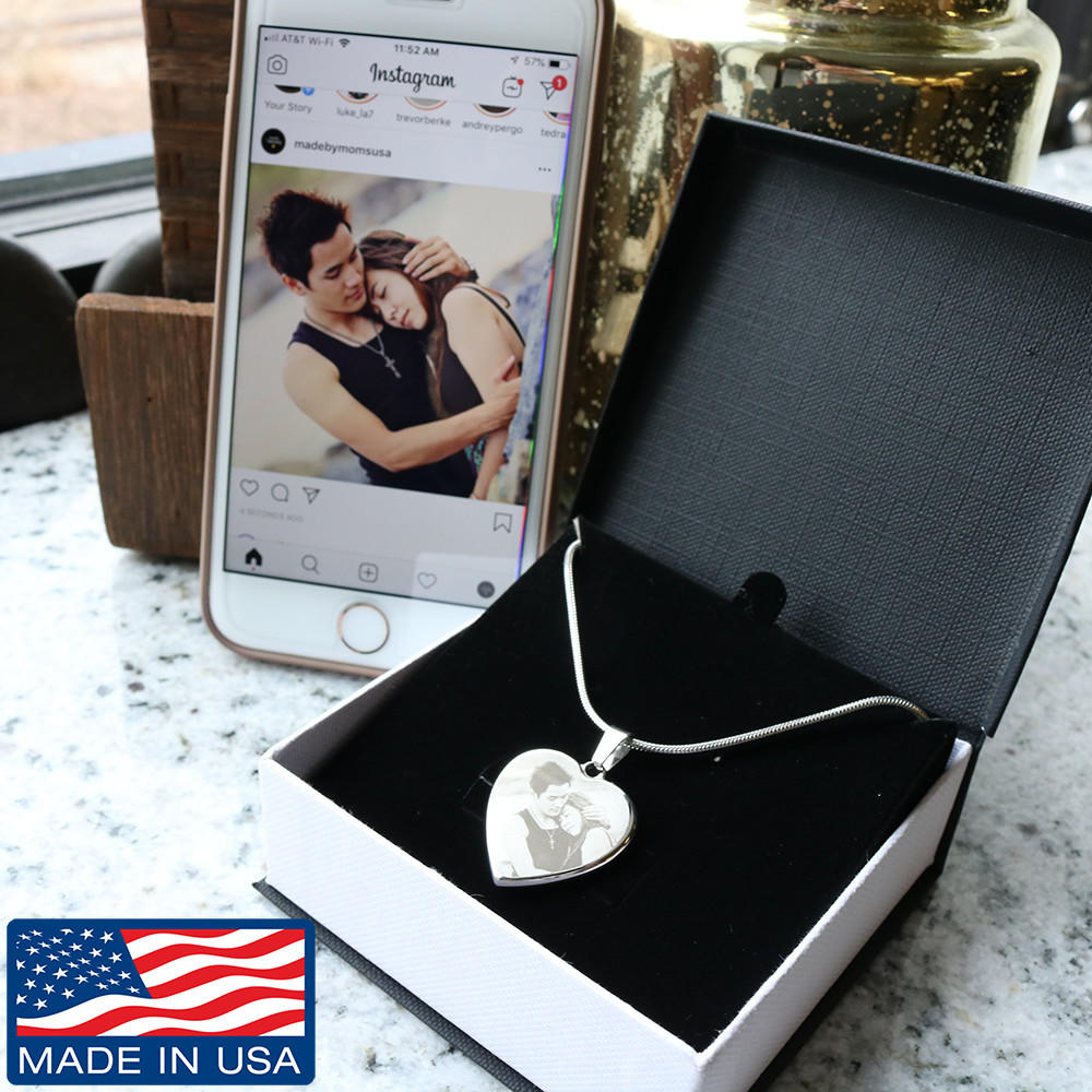 Custom - Photo Etched - Heart Pendant Necklace